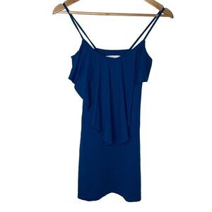 Susana Monaco blue ruffle speghetti strap mini dress‎